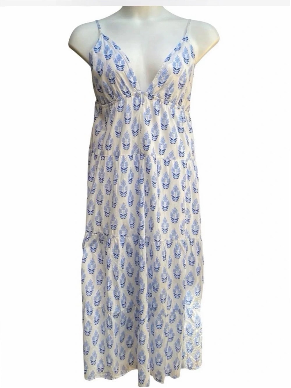 Japna Blue and White Maxi 100% Cotton Dress Beachy Coastal Coastal Grandma Sz S